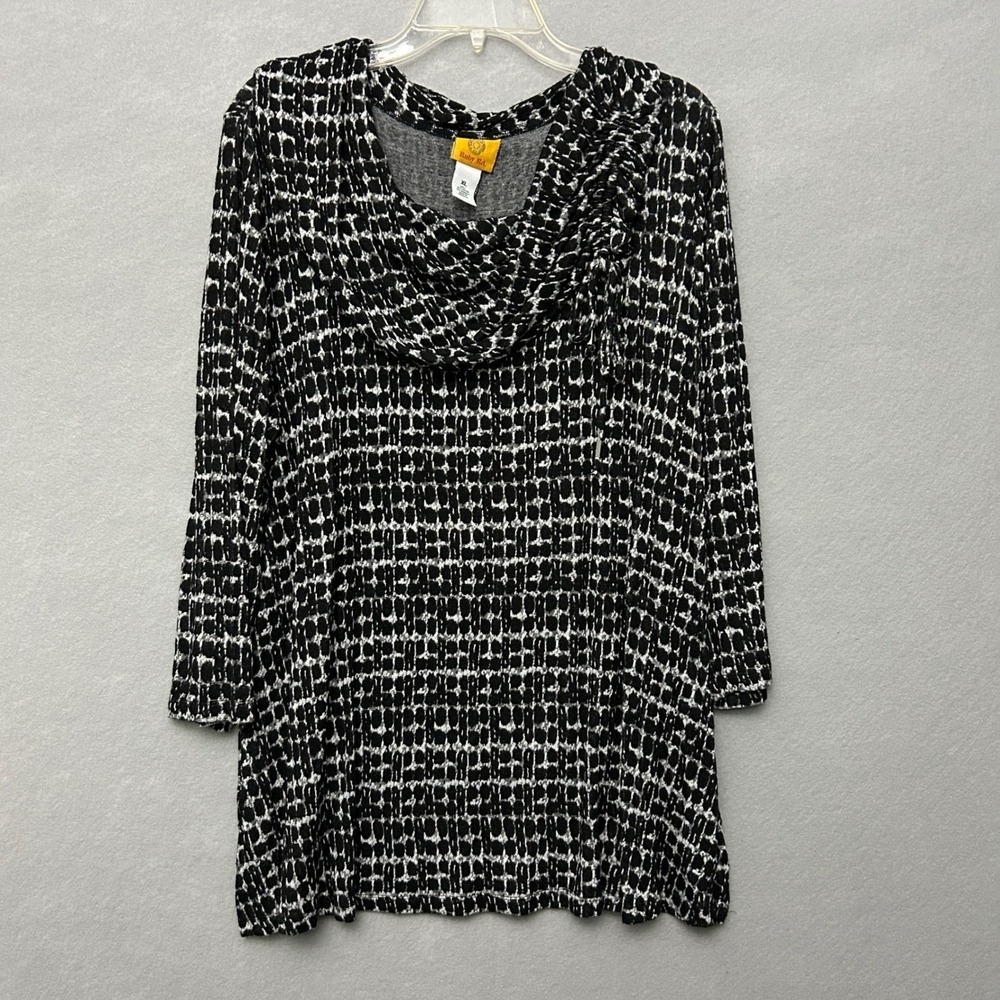 Ruby Rd. Women XL Sweater Black Cowl Neck Tunic Stretch Ruched Cozy